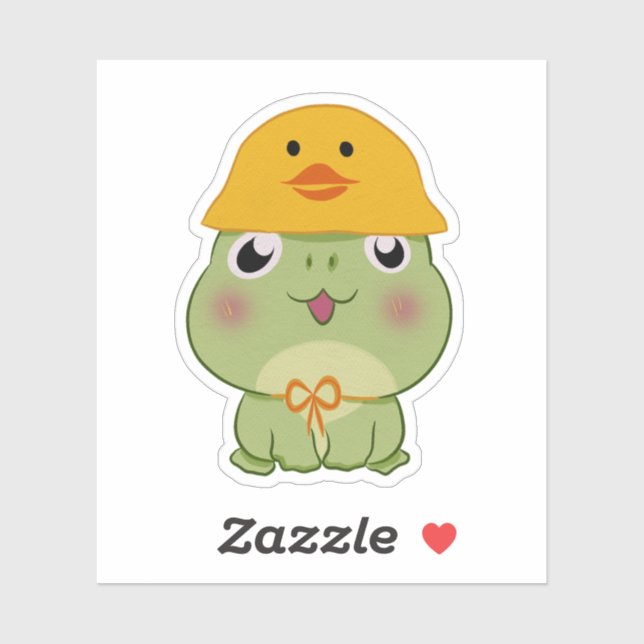 Pegatina Adorable Kawaii Frog Wearing Duck Hat (Hoja)