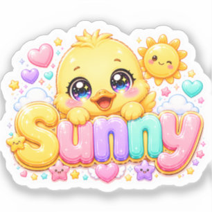 Pegatina Adorable Kawaii Pollito Soleado Nombre Pastel Rosa