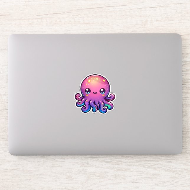 Pegatina Adorable Kawaii Pulpo Espacial con Brillo Cósmico (Ordenador)