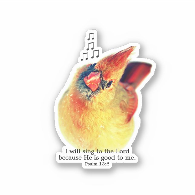 Pegatina Adorable Mama Cardinal Singing Praises Bible Verse (Anverso)