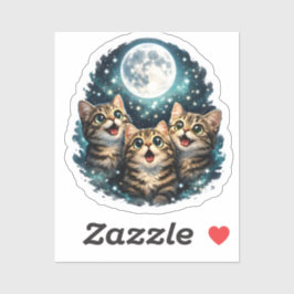 Pegatina Adorable Meowing Kittens & Full Moon Sticker