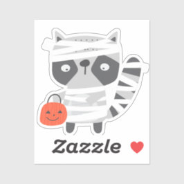 Pegatina Adorable mono mapache Halloween momia