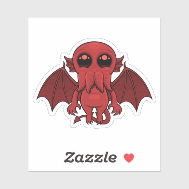 Pegatina Adorable Monstruo del Mar de Cthulhu Rojo (Hoja)