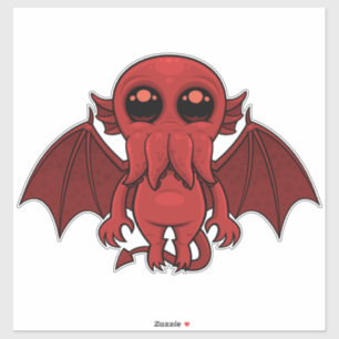 Pegatina Adorable Monstruo del Mar de Cthulhu Rojo
