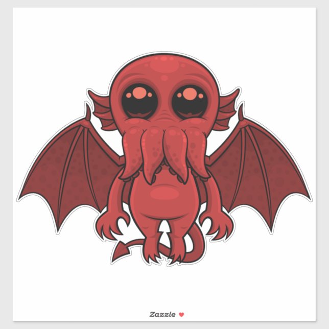 Pegatina Adorable Monstruo del Mar de Cthulhu Rojo (Hoja)