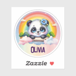 Pegatina Adorable Panda Rainbow con nombre de Personalizabl