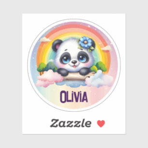 Pegatina Adorable Panda Rainbow con nombre de Personalizabl