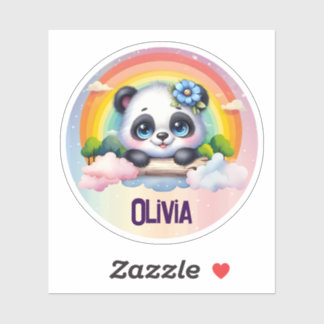 Pegatina Adorable Panda Rainbow con nombre de Personalizabl