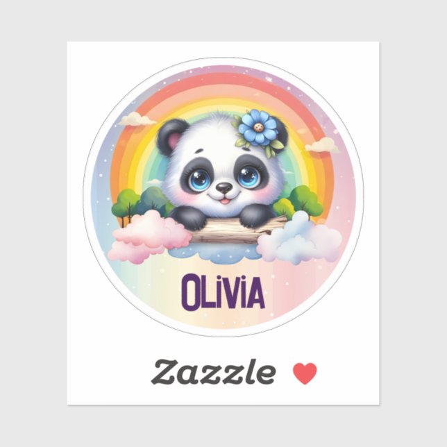 Pegatina Adorable Panda Rainbow con nombre de Personalizabl (Hoja)