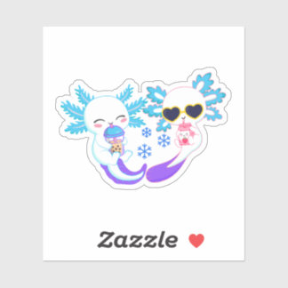 Pegatina Adorable Pareja de Axolotl de Invierno