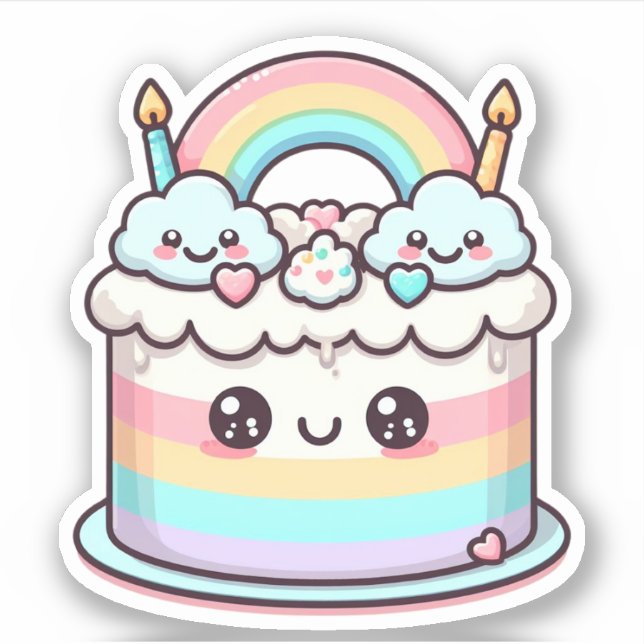 Pegatina adorable pastel de cumpleaños kawaii (Anverso)
