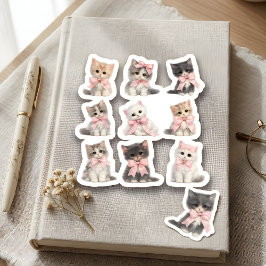 Pegatina Adorable Pink Bow Kittens Cute Cat Lover's 