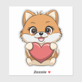 Pegatina Adorable Pomeranian with Heart | Kawaii Puppy Love