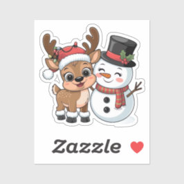 Pegatina Adorable Reno de Navidad & Muñeco de Nieve