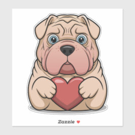 Pegatina Adorable Shar Pei Puppy with Heart - Cute Cartoon