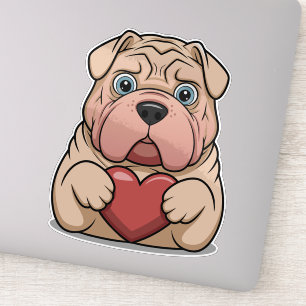Pegatina Adorable Shar Pei Puppy with Heart - Cute Cartoon