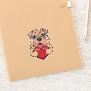 Pegatina Adorable Shar Pei Puppy with Heart Love