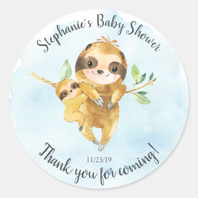 Pegatina Adorable Sloth Baby Shower Favor (Anverso)