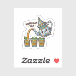 Pegatina Adorable Tetera de Té de Menta Marroquí Kawaii y V