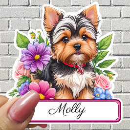 Pegatina Adorable, Yorkshire y personalizado de flores de c