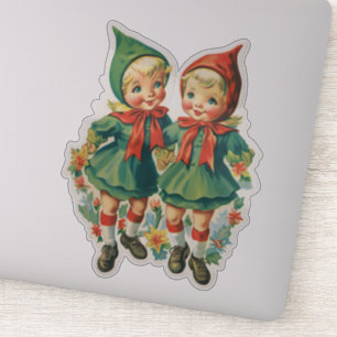Pegatina Adorables elfos de Navidad retro
