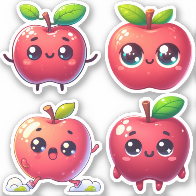 Pegatina adorables manzanas kawaii (Anverso)