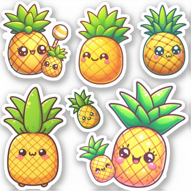 Pegatina adorables piñas kawaii (Anverso)