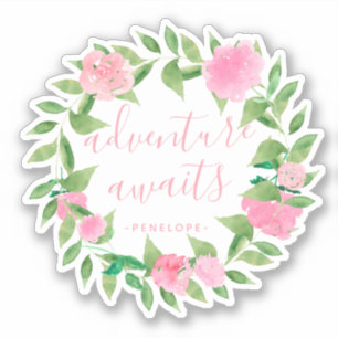 Pegatina Adventure Awath Watercolor Wreath con nombre