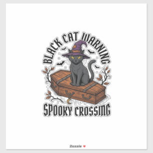 Pegatina Advertencia de gato negro vintage Halloween bruja 