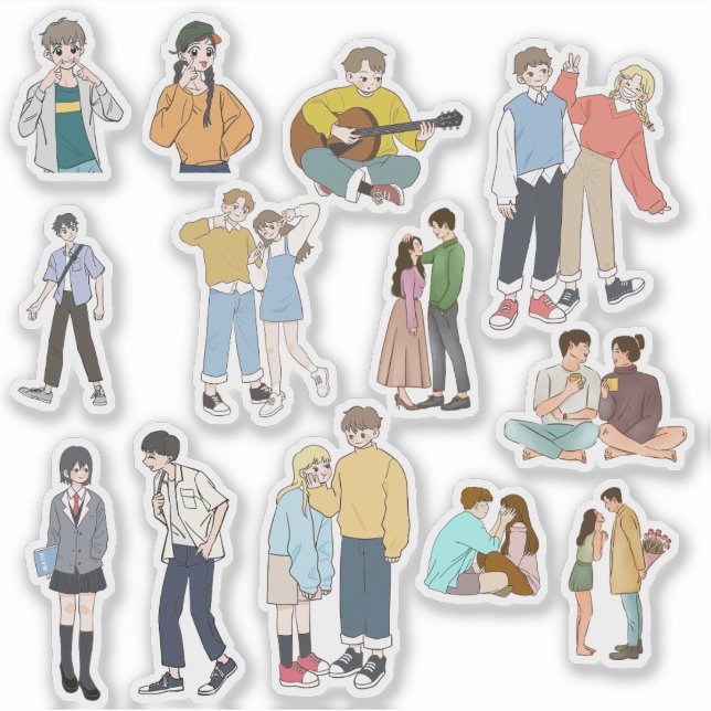 Pegatina Aesthetic Anime Couple & Friends Casual Life Vinyl (Anverso)