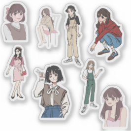 Pegatina Aesthetic Anime Girl Outfit Vinyl Sticker Set