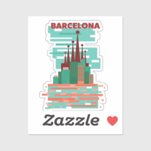 Pegatina Afiche de Barcelona retro Travel