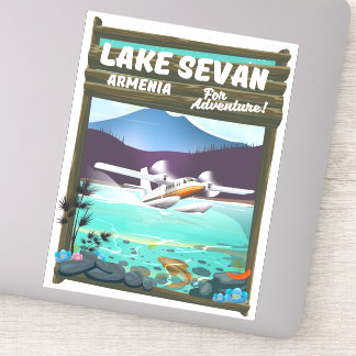 Pegatina Afiche de viaje al estilo vintage del lago Sevan A