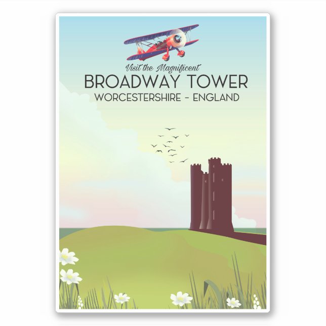 Pegatina Afiche de viaje de Broadway tower Worcestershire (Anverso)