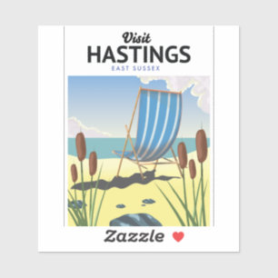 Pegatina Afiche de viaje de Hastings East Sussex beach