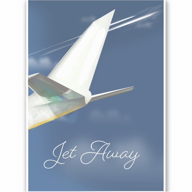 Pegatina Afiche de viaje de Jet Away. (Anverso)