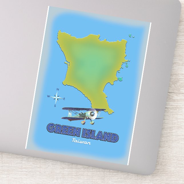 Pegatina Afiche de viaje de la Isla Verde Taiwán. (Detalle)
