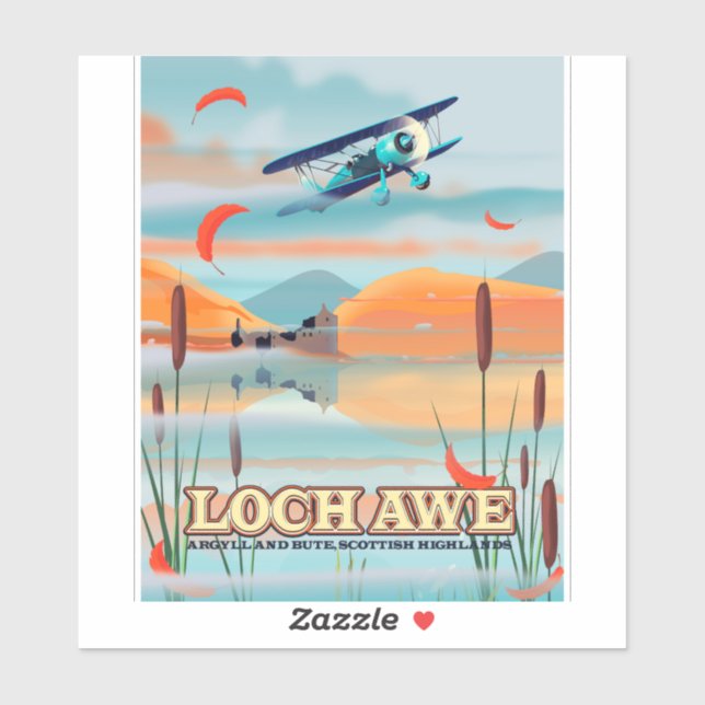 Pegatina Afiche de viaje de Loch Awe Scotland (Hoja)
