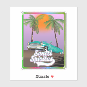 Pegatina afiche de viaje de santiti espiritus Cuba.