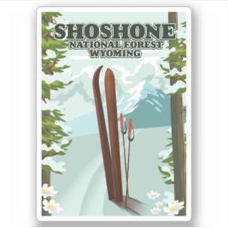 Pegatina Afiche de viaje de Shoshone National Forest Ski