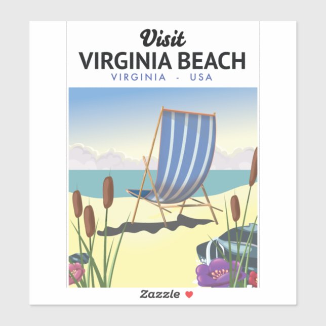 Pegatina Afiche de viaje de Virginia Beach Virginia USA (Hoja)