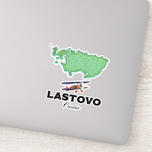 Pegatina Afiche de viaje del mapa de Croacia de Lastovo. (Detalle)