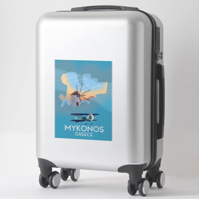 Pegatina Afiche de viaje del Mapa de Grecia de Mykonos (Maleta)
