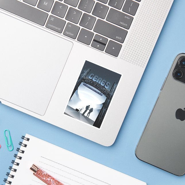 Pegatina Afiche de viaje espacial retro-Ceres de planeta en (Ordenado portátil con iPhone)