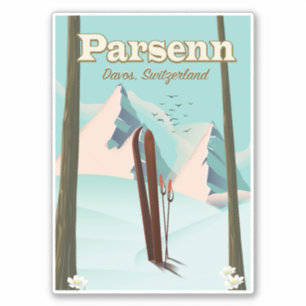 Pegatina Afiche de viaje para esquiar en Suiza Parsenn.