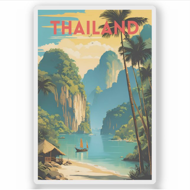 Pegatina Afiche de viaje tradicional de Tailandia (Anverso)