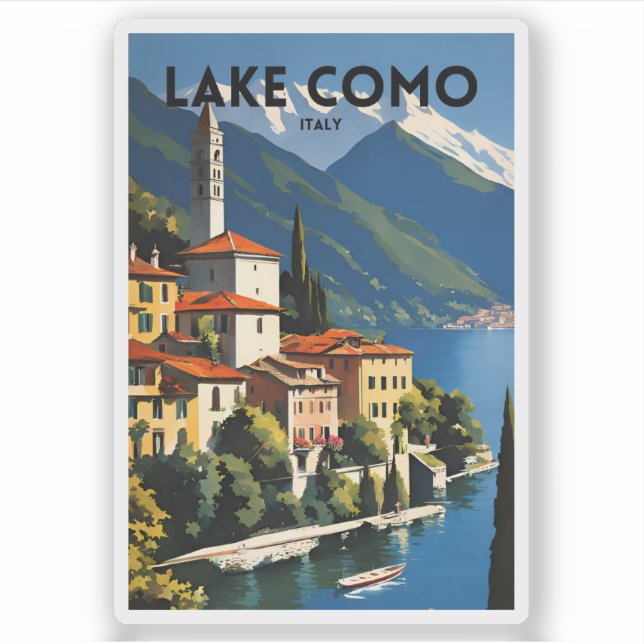 Pegatina Afiche de viaje tradicional del Lago Como Italia (Anverso)