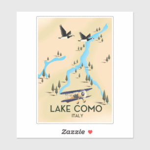 Pegatina Afiche del mapa de viajes del lago Como Italia
