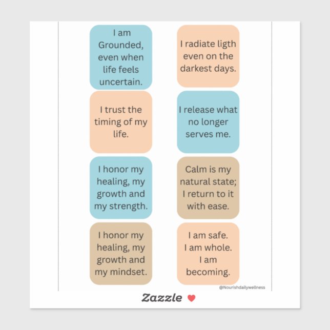 Pegatina Afirmaciones Diarias Positivas- 8 Stickers de Bien (Hoja)