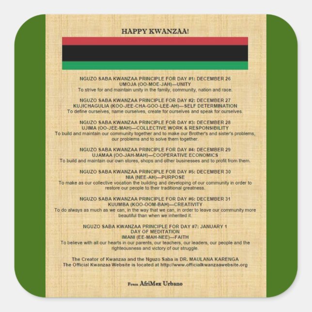 Pegatina AfriMex Urbano Kwanzaa Serie 4 (Anverso)
